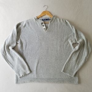 Vintage USA Made Oversized Henley Sweater Cotton Thick Knit Grey Unisex X-LARGE